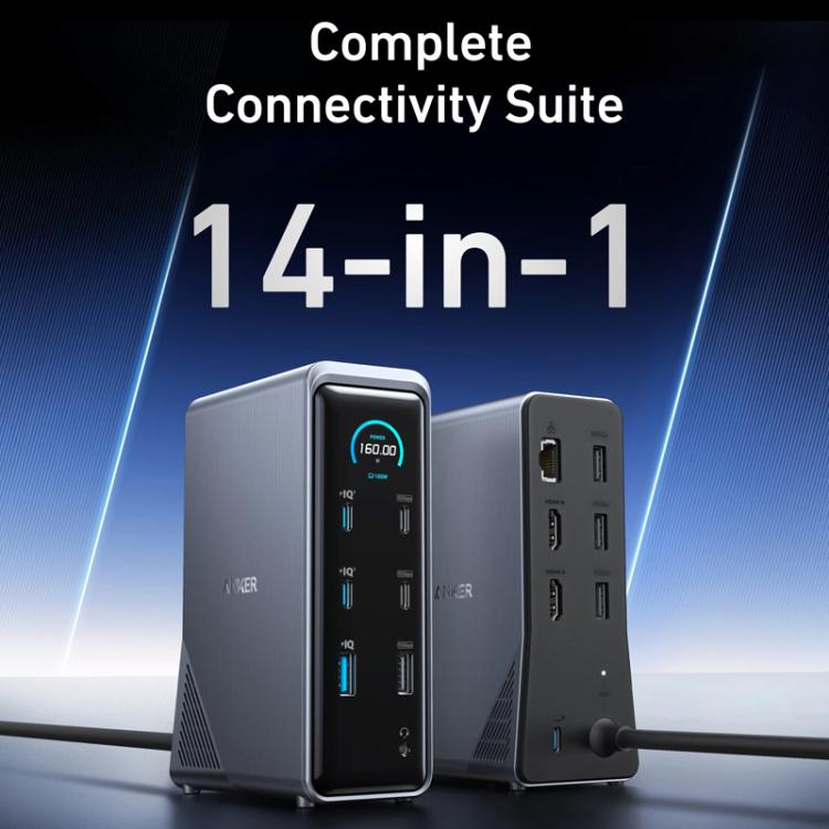 ANKER A83B6 14 In 1 Prime 160W Desktop Digital Display Charging Docking Station HDMI HD Cast Screen, US Plug