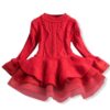 Winter Girls Knit Long Sleeve Sweater Organza Dress Evening Dress, 140cm