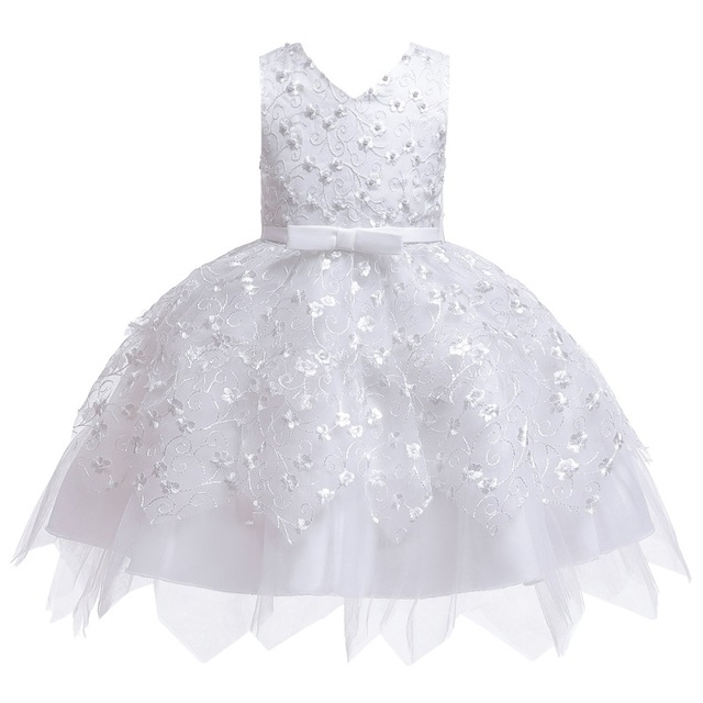 Girls Irregular Embroidered Beaded Bow-knot Tutu Sleeveless Dress Show Dress, 120cm