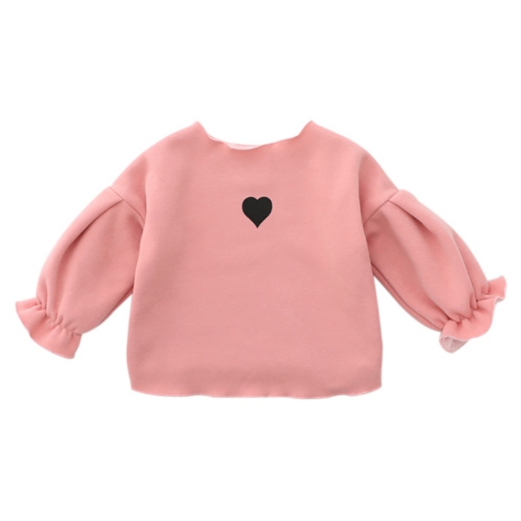 Autumn and Winter Warm Cute Puff Sleeve Top Heart-shaped Embroidered Sweatshirt Girls Tops, 80cm, 90cm, 100cm, 110cm, 120cm