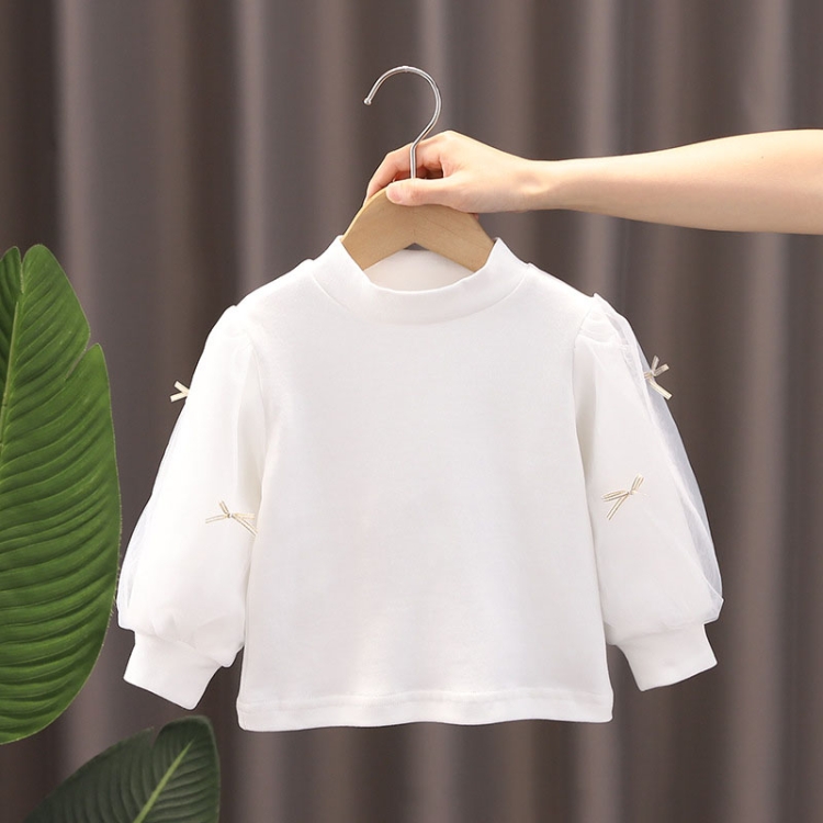 Girls Bottoming Shirt Cotton Yarn Sleeve Stand-Up Collar Tops, 90 Yards, 100 Yards, 110 Yards, 120 Yards, 130 Yards