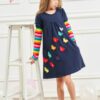 Girls Rainbow Long Sleeve Butterfly Embroidered Pattern Cotton Princess Dress, 104cm, 110cm, 116cm, 122cm, 128cm