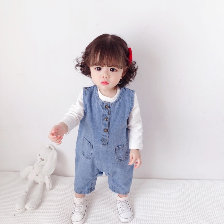 Children Soft Denim Jumpsuit Outing Romper, 66cm, 73cm, 80cm, 90cm, 100cm