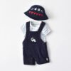Boy Dinosaur Short Sleeve + Bib Two-piece Suit, 59, 66, 73, 80, 85, 90