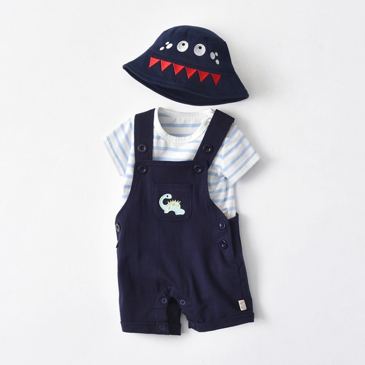 Boy Dinosaur Short Sleeve + Bib Two-piece Suit, 59, 66, 73, 80, 85, 90