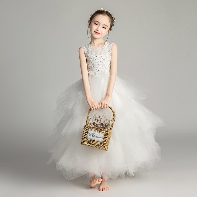 Sleeveless Long Lace Princess Dress Pettiskirt Performance Formal Dress for Girls, 160cm