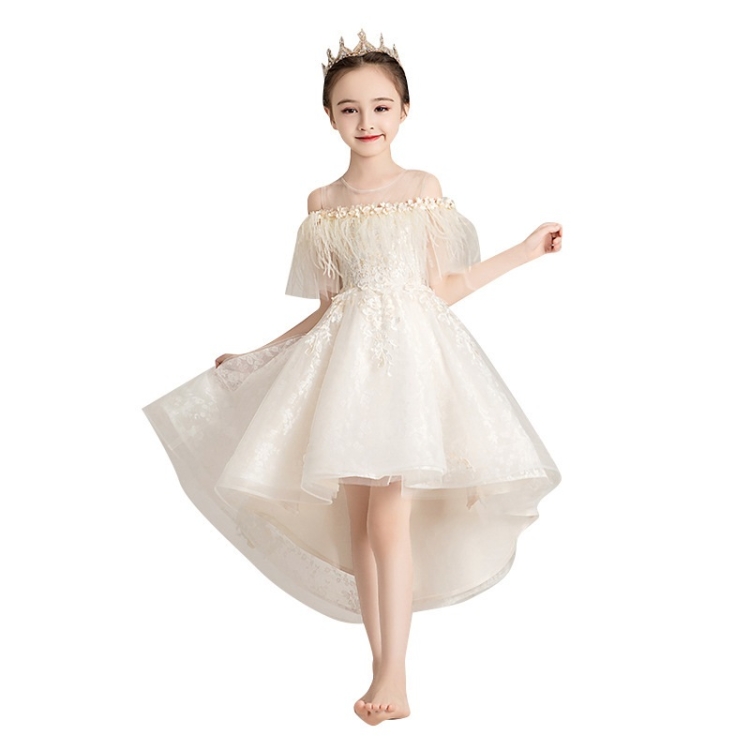 Round Neck Strapless Front Short Back Long Lace Princess Dress Pettiskirt Performance Formal Dress for Girls, 100cm, 110cm, 120cm, 130cm, 140cm, 150cm, 160cm