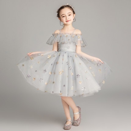 Five-pointed Star Pattern Short Lace Princess Dress Pettiskirt Performance Formal Dress for Girls, 100cm, 110cm, 120cm, 130cm, 140cm, 150cm, 160cm