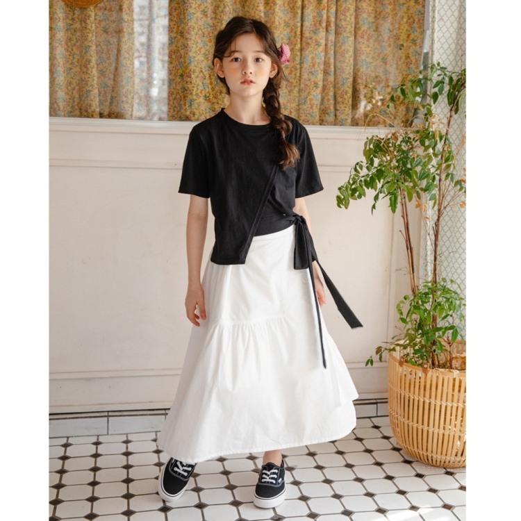 Girls Irregular T-shirt Skirt Two-piece Suit (Color:Black Size:150cm), 110cm, 120cm, 130cm, 140cm, 150cm, 160cm