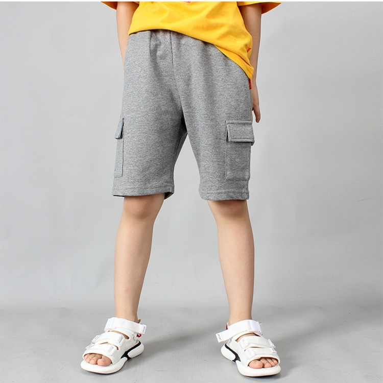 Boys Cotton Casual Overalls Shorts (Color:Iron Grey Size:160cm), 120cm, 130cm, 140cm, 150cm, 160cm