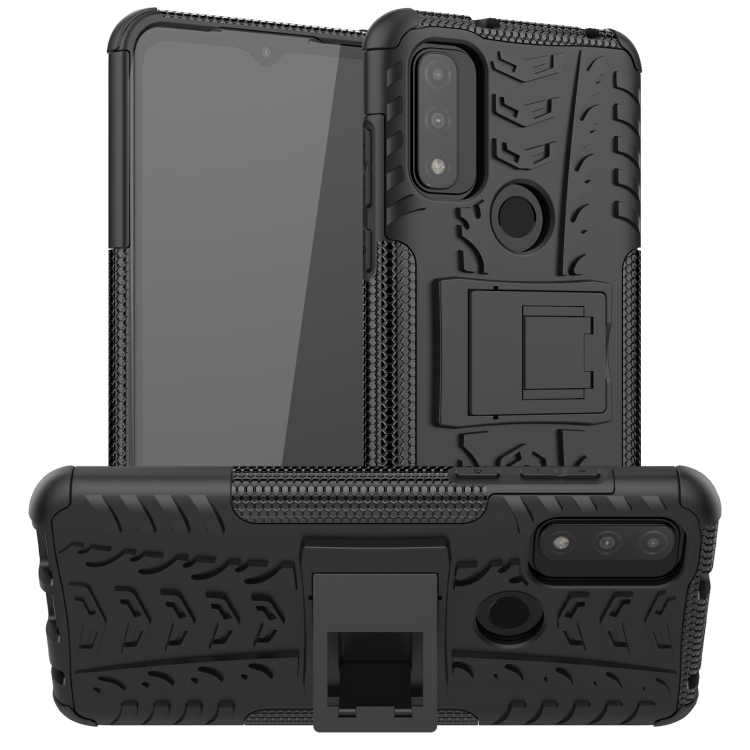 Tire Texture Shockproof TPU+PC Phone Case with Holder, For Motorola Moto G Pure