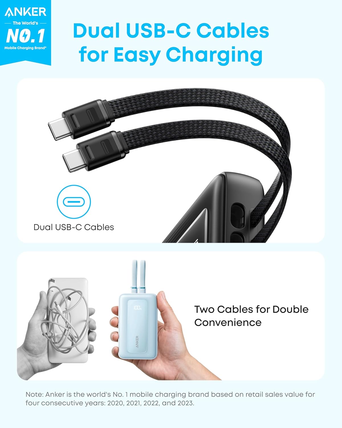 71UuNG8wCpL._AC_SL1500_ ANKER Zolo Power Bank, 10,000mAh 35W Max Fast Portable Charger with Built-in dual USB-C Cables, USB-C&A, Battery Pack for iPhone 17/16 Series, MacBook