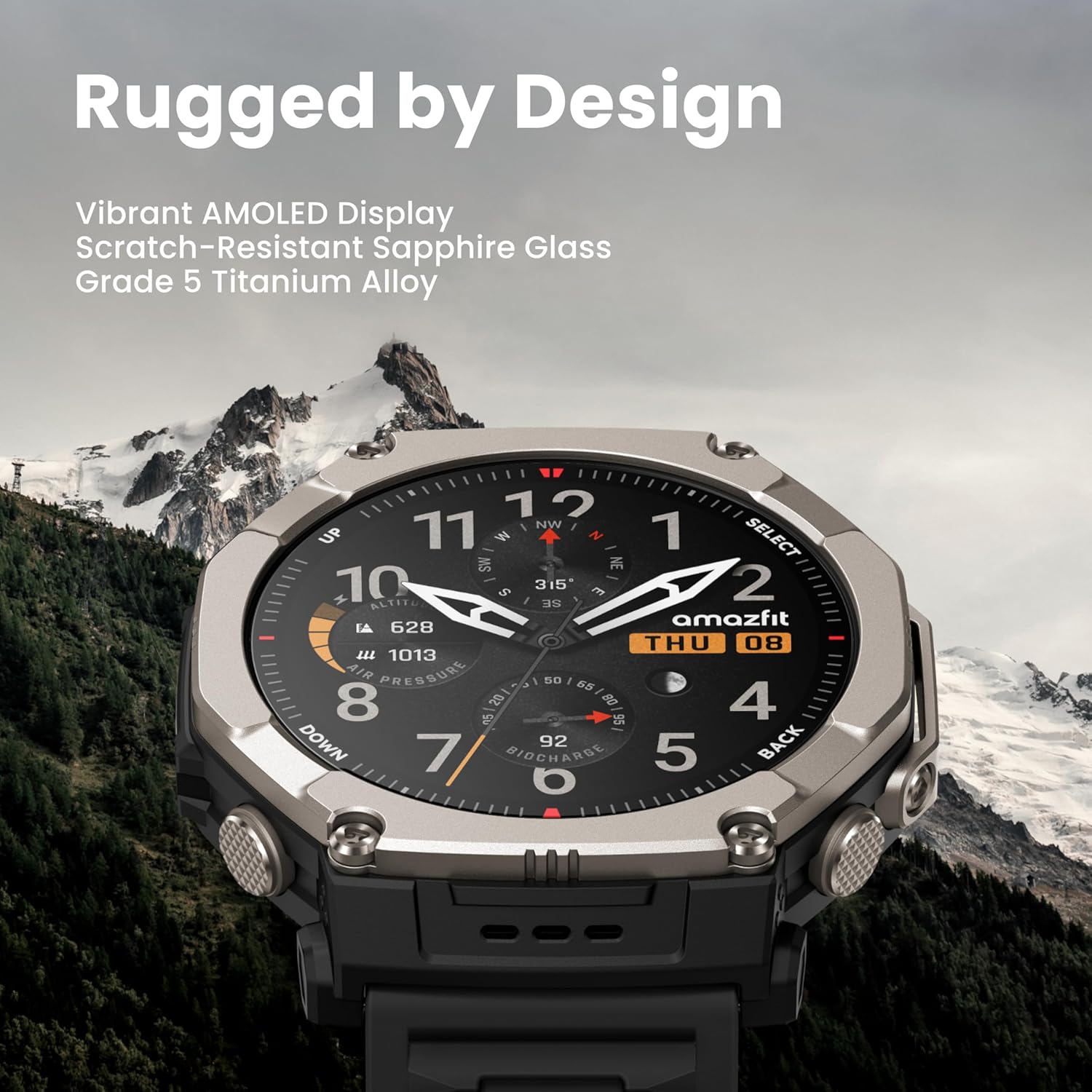 81WzDPCR6wL._AC_SL1500_ Amazfit T-Rex Ultra 2 Dual-Band GPS Outdoor Smartwatch, 51mm Ti Body, 1.5" Sapphire AMOLED Display, Flashlight, 30 Days of Battery, Offline Maps, 10 ATM, 180+ Sports Mode for Android & iPhone, Black
