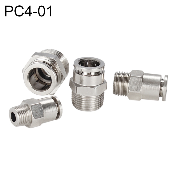 LAIZE Nickel Plated Copper Male Thread Straight Pneumatic Quick Connector, PC4-01, PC4-02, PC4-M5, PC6-01, PC6-02, PC6-03, PC6-04, PC6-M5, PC8-01, PC8-02, PC8-03, PC8-04, PC10-01, PC10-02, PC10-03, PC10-04, PC12-01, PC12-02, PC12-03, PC12-04, PC14-02...
