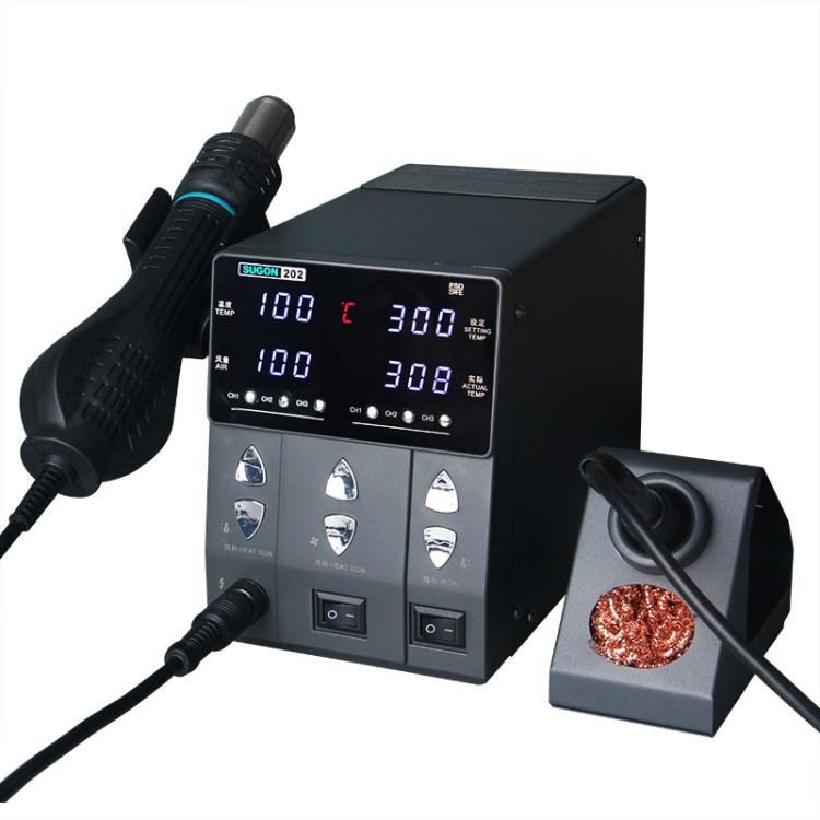 SUGON 202 2 In 1 Soldering Iron Dual Display Cell Phone Repair Hot Air Thermostat Soldering Station Combination Set, EU Plug, US Plug