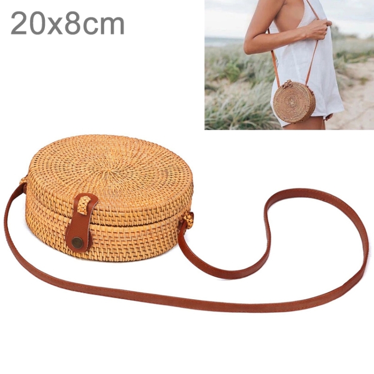 Leather Buckle Bowknot Pattern Autumn Rattan Handmade Rattan Bag  Vintage Art Beach Ladies Diagonal Bag, Size:20x20x8cm
