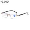 Rimless Anti Blue-ray Blue Film Lenses Presbyopic Glasses, +3.00D, +3.00D