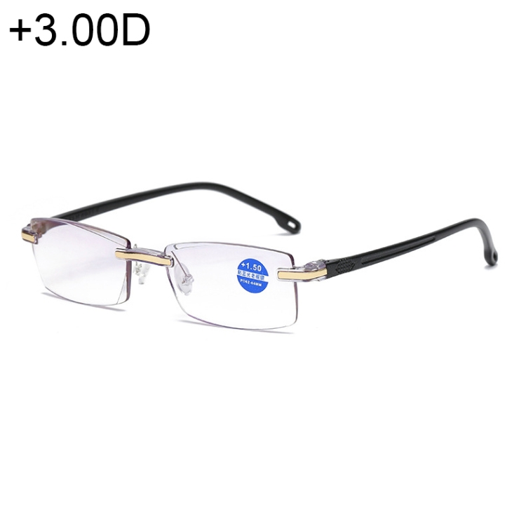 Rimless Anti Blue-ray Blue Film Lenses Presbyopic Glasses, +3.00D, +3.00D