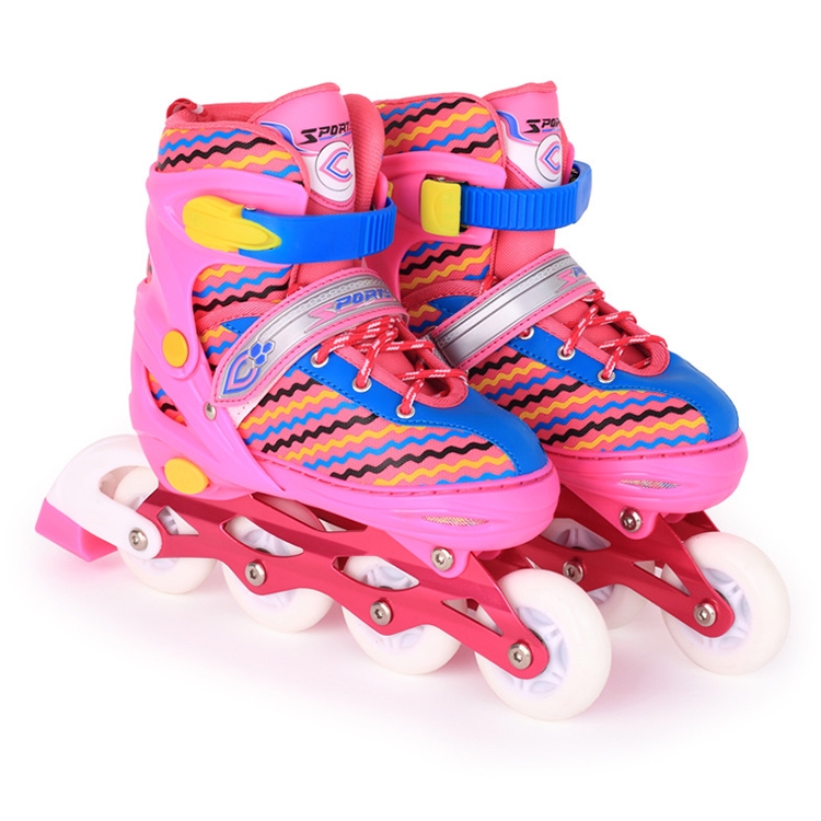 Children Full-flash White Roller Skates Skating Shoes, Straight Row Wheel, Size : L, Straight Row Wheel, Size : L(Pink), Straight Row Wheel, Size : L(Blue)