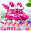 Adjustable Children Full Flash Single Four-wheel Roller Skates Skating Shoes Set, Size : L, Size : L (Pink), Size : L (Gold), Size : L (Blue), Size : L (Red)