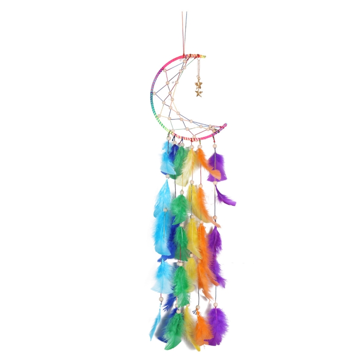 Colorful Moon Feather Woven Dream Catcher Home Wall Hanging Decoration, MS9080