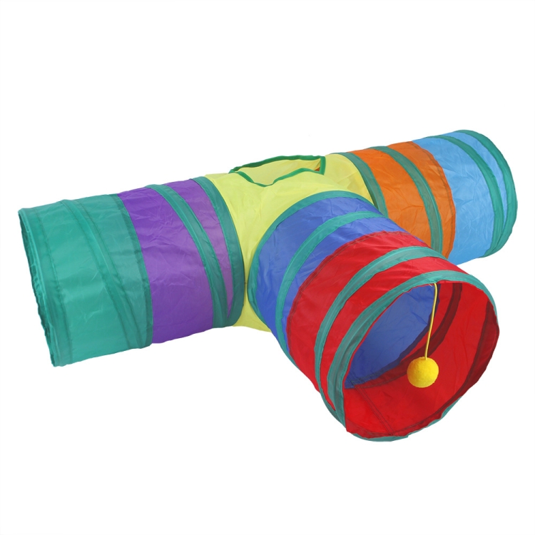 Cat Rainbow Three-Way Tunnel Interactive Cat Toy Foldable Cat Channel, Rainbow