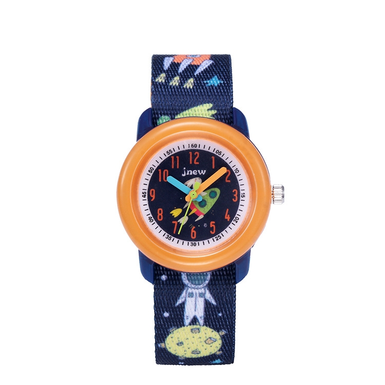 JNEW A369-86408 Children Cartoon Cosmic Starry Sky Waterproof Time Cognitive Ribbon Quartz Watch, JNEW A369-86408