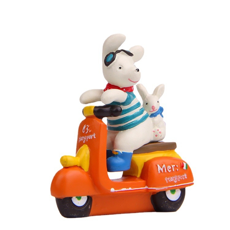 Cartoon Resin 3D Puppy Rabbit Motorcycle Micro-landscape Landscaping Props Ornaments