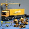 JIEDE Children Container Carriage Crane Alloy Engineering Car Toy Set, With Crane Tower, Without Crane Tower