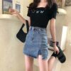 Summer Tight-fitting High-waisted A-line Slim Skirt With Splits, S, M, L, XL, XXL