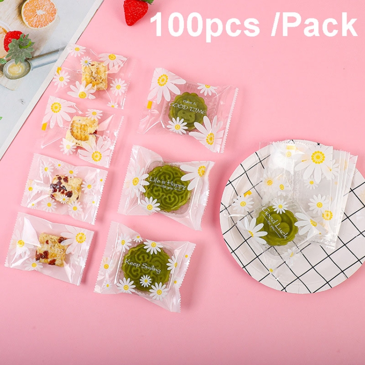 Daisy Pattern Cookie Packaging Bags Snack Machine Sealable Bags, 100pcs /Pack 4x9.5cm, 100pcs /Pack 5.5x8.5cm, 100pcs /Pack 7x10cm, 100pcs /Pack 9x11.5cm, 100pcs /Pack 10x13.5cm, 100pcs /Pack 11x15cm