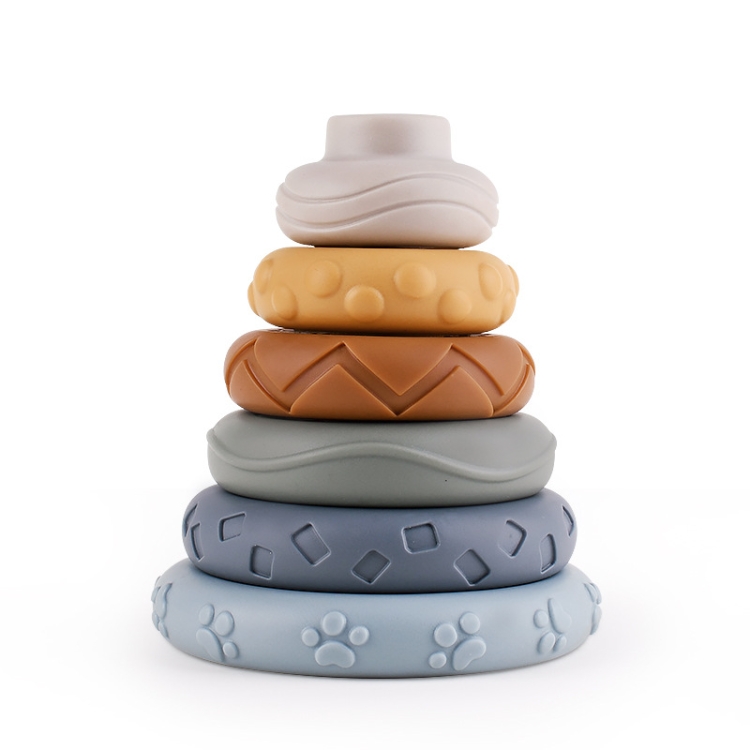 Baby Stacking Nesting Circle Toy Soft Squeeze Building Blocks Sensory Toys, Basic, Koala, White Bear, Elephant, Rabbit, Turtle