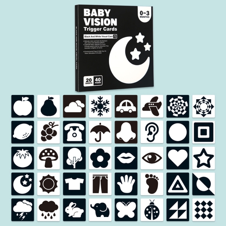 20pcs /Book Baby Early Learning Card Children Eye Care Visual Stimulation Card, 1-order Black And White, 2-order Black And Red, 3-order Color, 4-order Real Object