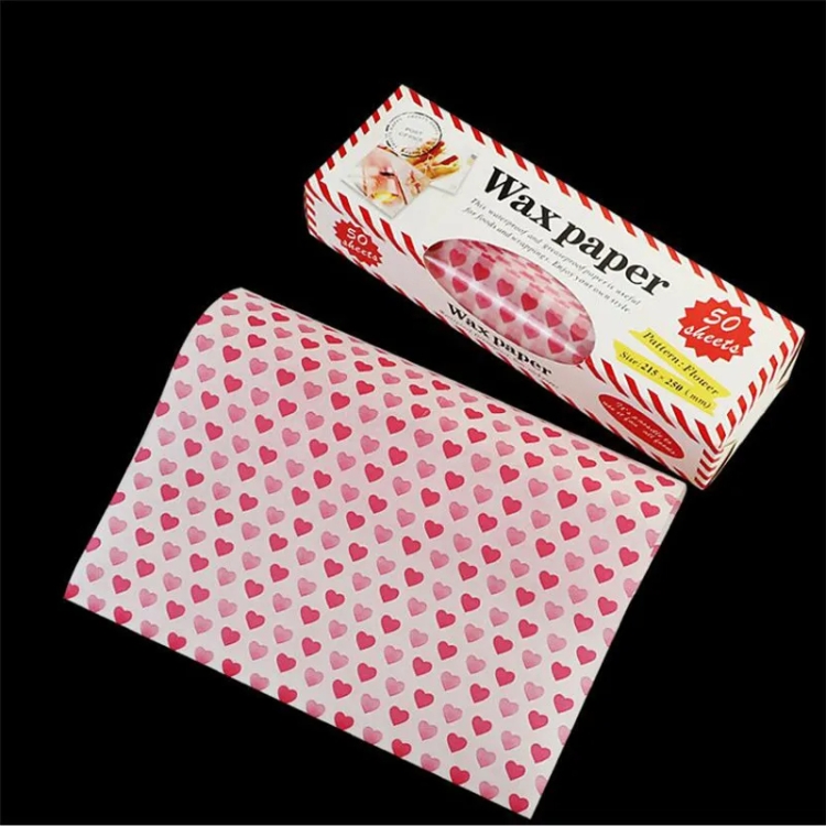 50sheets /Pack Food Wrapping Paper Baking Wax Paper Grease Proof Waterproof Liners, Heart, Stamp, Rose, Macaron