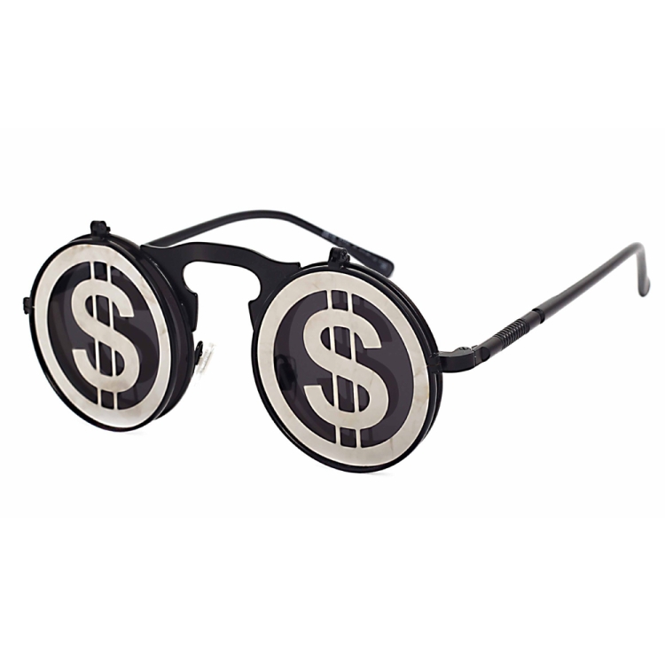 Steampunk Sunglasses Round Metal Flip Up Glasses For Men and Women, Black Dollar C3, Gold Clock C8, Silve Hole C10, Shooting C14, Net C17, Forex C19