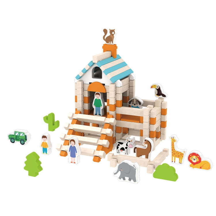 Children Architecture Building Blocks Wooden House Mortise And Tenon Structure Assembled Toy, 122pcs/Box