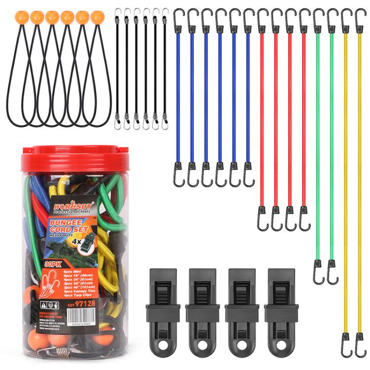 30pcs High-Elastic Rubber Elastic Cord Set Motorcycle Bicycle Tie-Down Straps Tent Elastic Cords, Bottled, Bagged
