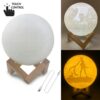 Customized Touch Switch 2-color 3D Print Moon Lamp USB Charging Energy-saving LED Night Light with Wooden Holder Base, 8cm, 10cm, 13cm, 15cm, 18cm, 20cm