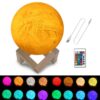 Customized 16-colors 3D Print Moon Lamp USB Charging Energy-saving LED Night Light with Remote Control & Wooden Holder Base, 8cm, 10cm, 13cm, 15cm, 18cm, 20cm