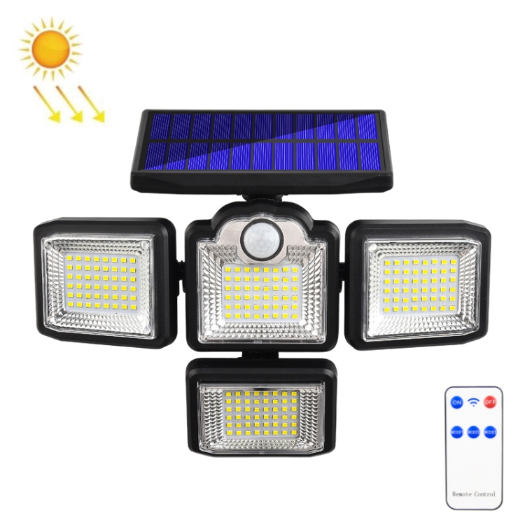 TG-TY085 Solar 4-Head Rotatable Wall Light with Remote Control Body Sensing Outdoor Waterproof Garden Lamp, Style:, 192 LED Integrated, 198 LED Integrated, 192 COB Integrated, 198 COB Integrated, 192 LED Separated, 198 LED Separated, 192 COB Separated...