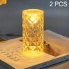 2 PCS SF-001A 1.5V Rose Ambient Light Bedside Crystal LED Desk Lamp, 2 PCS Yellow Light Without Humidifier, 2 PCS White Light Without Humidifier
