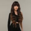 Women Long Hair Wig with Bangs Gradient Fluffy Water Ripple Curly Hair Wig, Gradient Brown LC2029-1, Mixed Brown LC2039-1, Brown Pick Dye LC2059-1, Coffee Brown LC1027-1, Dark Brown LC1061-1