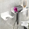 Bathroom Hair Dryer Rack Wall Mounted Soap Toiletries Shelf, With Hair Dryer Rack (White), With Hair Dryer Rack (Black), With Cup (White)