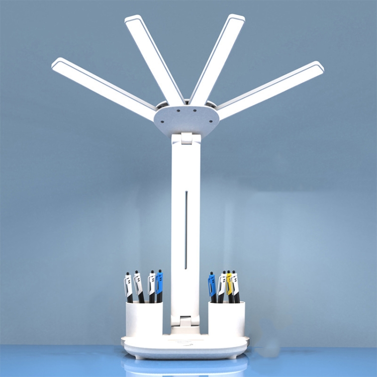 4-head Desk Lamp Foldable Reading Lamp 3-gear Color Adjustment, Plug-in Basic Model, Charging Basic Model, Plug-in Clock Model, Charging Clock Model, Plug-in Fan Clock Model, Charging Fan Clock Model