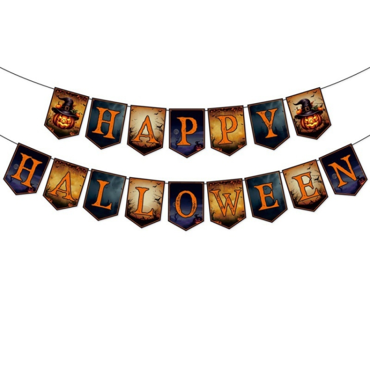 Halloween Decoration Wall Stickers Hanging Pendant Party Horror Banner Decoration, Alphabet Pull Flags, 12pcs Spider Cards + Dots Glue