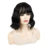 Water Wave Ripple Short Curly Hair With Bangs Fluffy Wig Headcovers, Natural Black, Chestnut Color, Flaxen Color, Pink, Purple Candy, Orange Red Brown