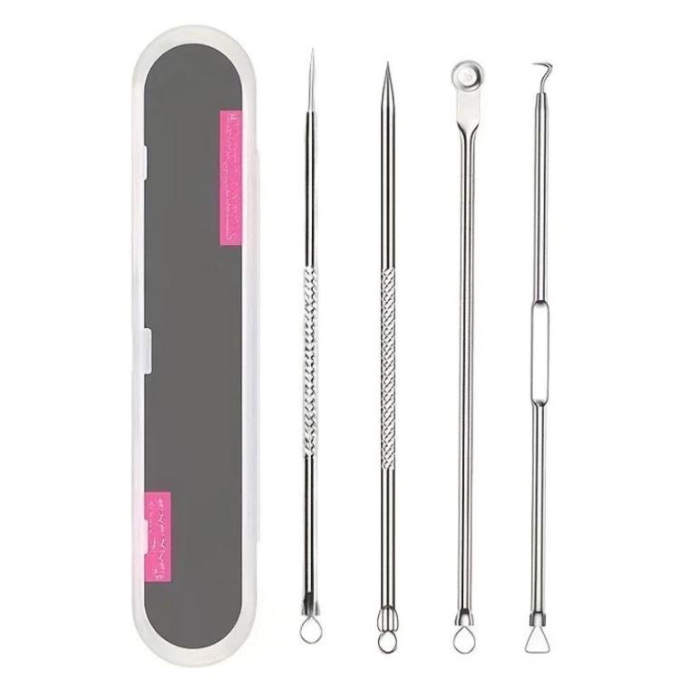 4pcs /Set Stainless Steel Blackhead Removal Needles Tweezers for Beauty Acne Treatment, Silver, Rose Gold