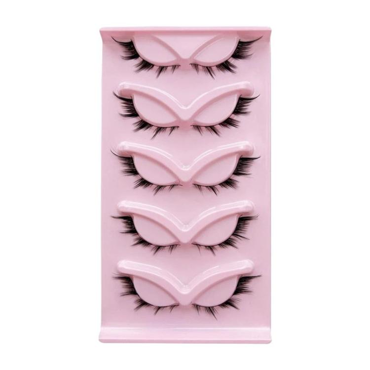 5pairs Fox Eye Slanted Voluminating False Eyelashes, End Extended Black Stem Stage Makeup Lashes, AQ-02