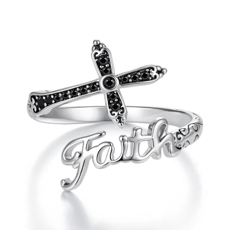 Vintage Cross Copper White Gold Plating Adjustable Ring