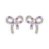 S925 Sterling Silver Sweet Bow Colorful Zirconia Stud Earrings
